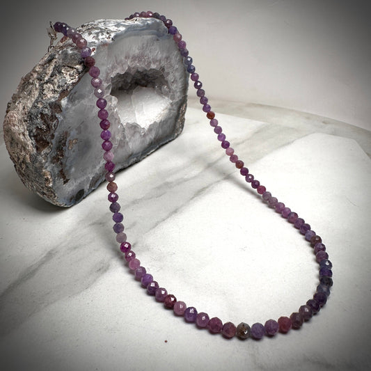 Faceted Ruby Beaded Necklace | Sterling Silver