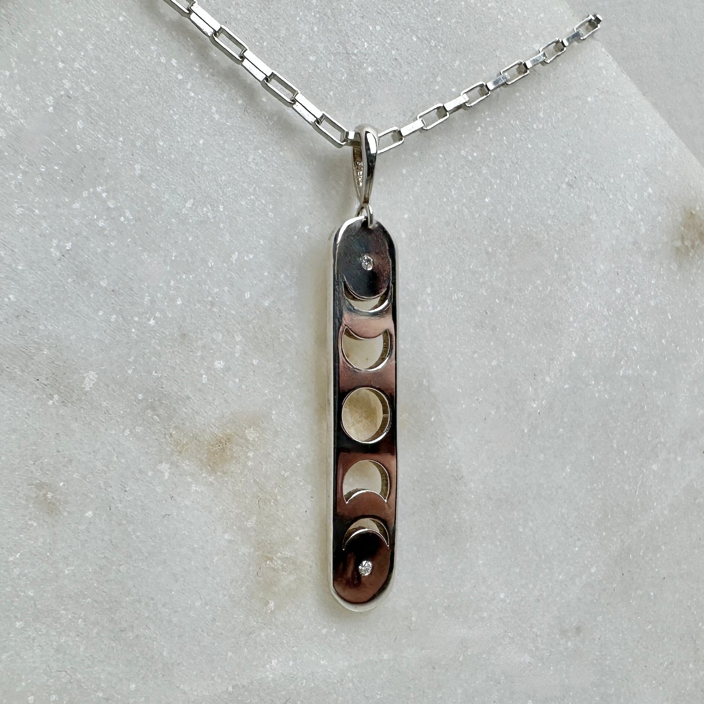 Moon Phase Bar Pendant with Natural Diamonds | Sterling Silver