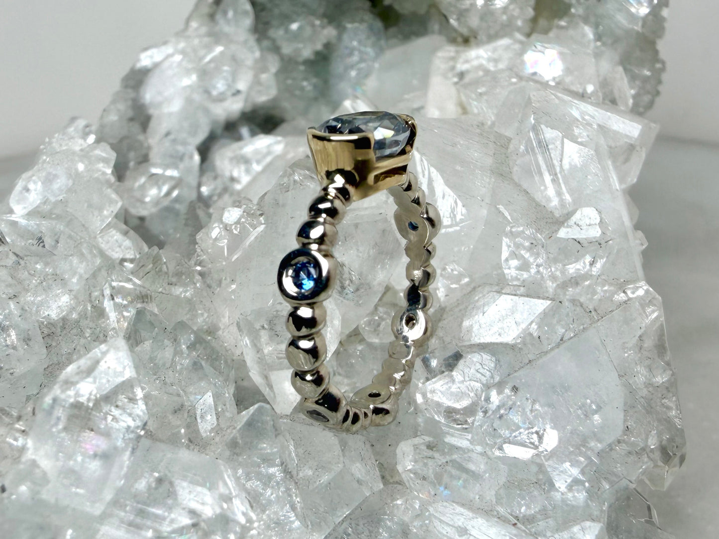 Indigo Blue Diamond Pebble Ring | 14k Yellow Gold & 14k White Gold