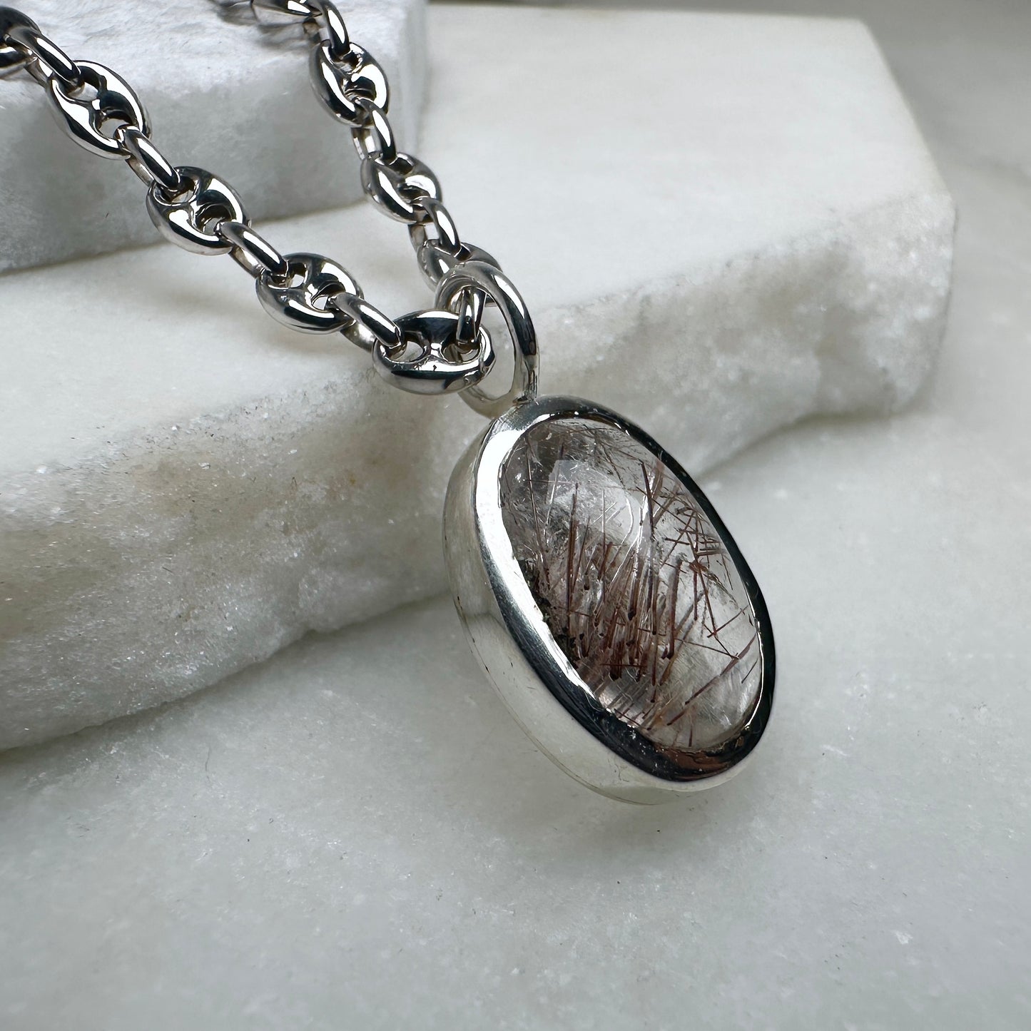 Red Rutile Quartz Charm Pendant | Sterling Silver