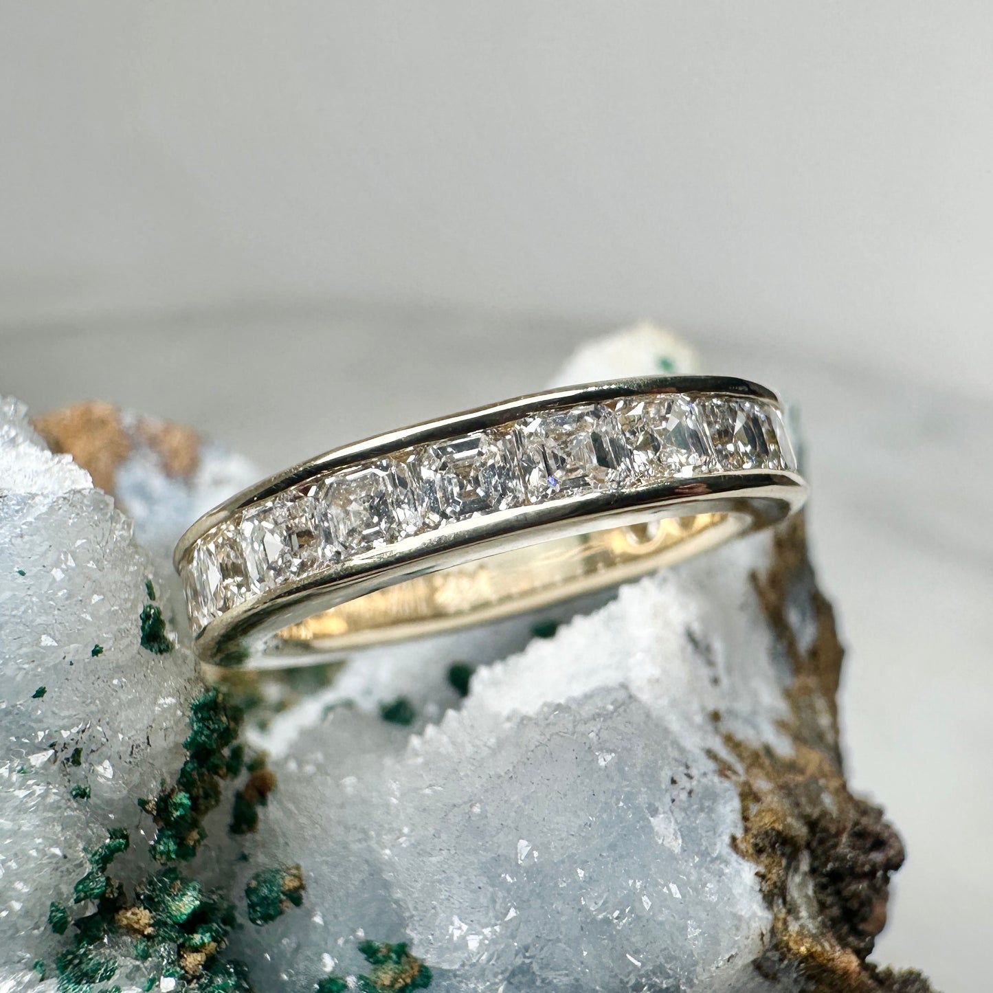 Channel Set Band with Asscher Cut Diamonds | 14k Yellow Gold