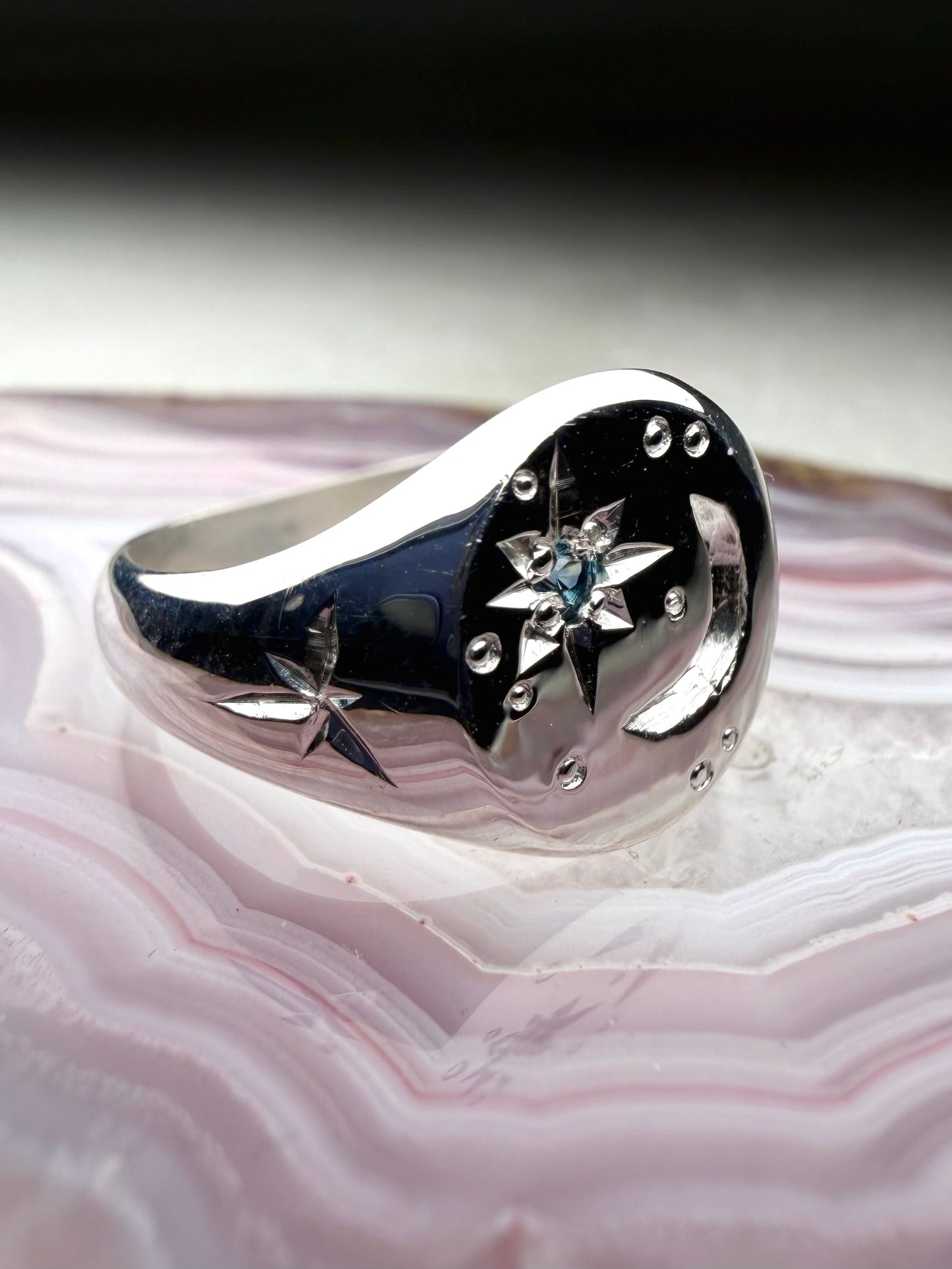 Celestial Signet Ring with Sapphire | Sterling Silver