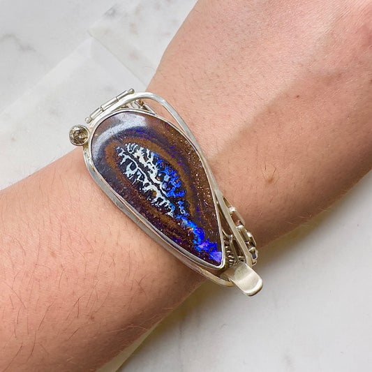 Boulder Opal and Diamond Hinge Bracelet