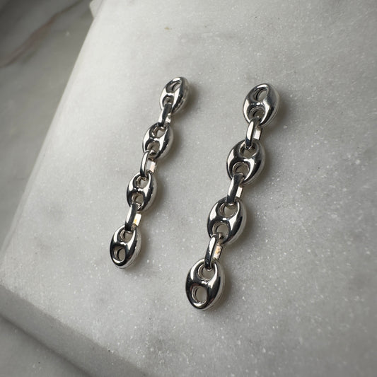 Puffed Anchor Chain Earrings | Sterling Silver