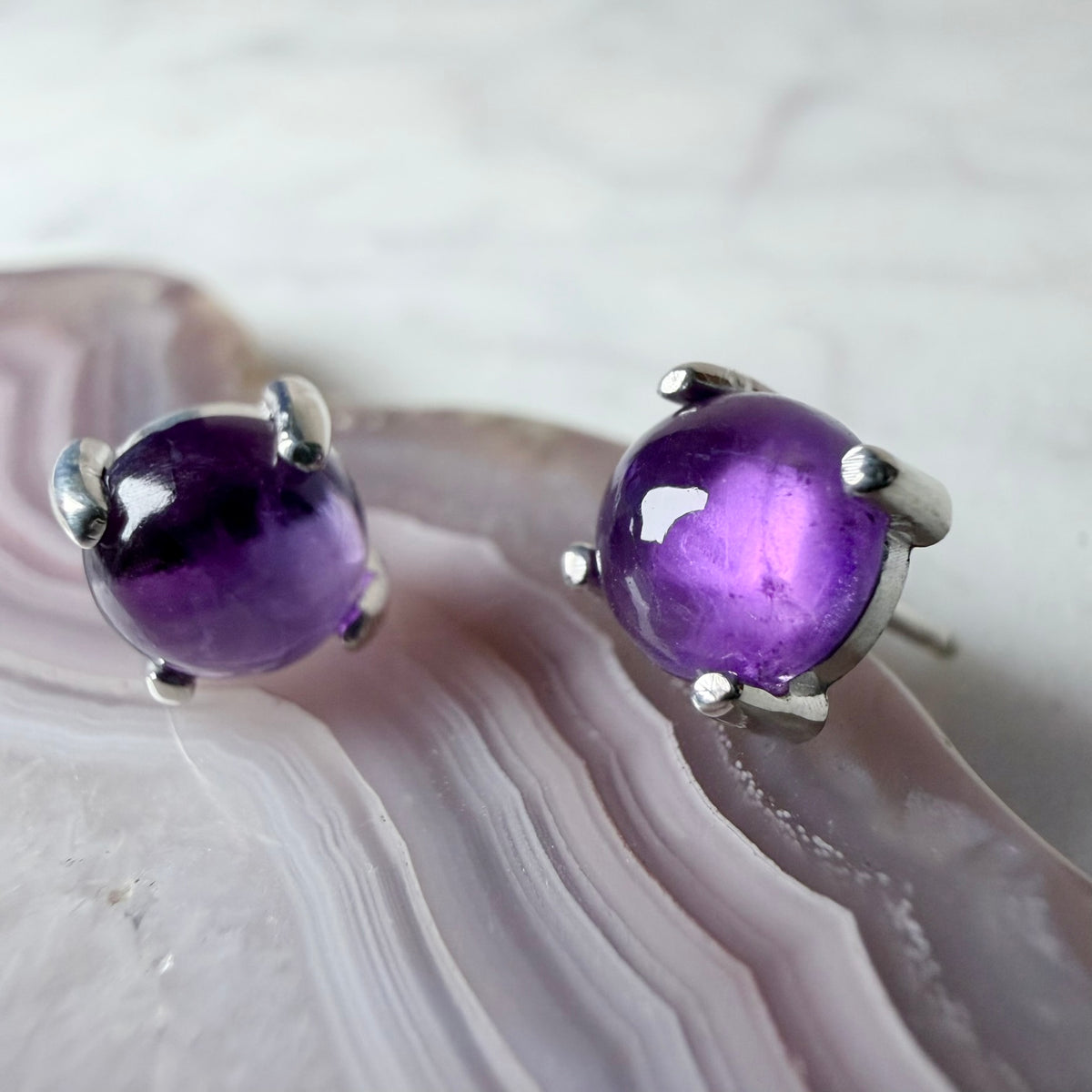 Amethyst Stud Earrings | Sterling Silver