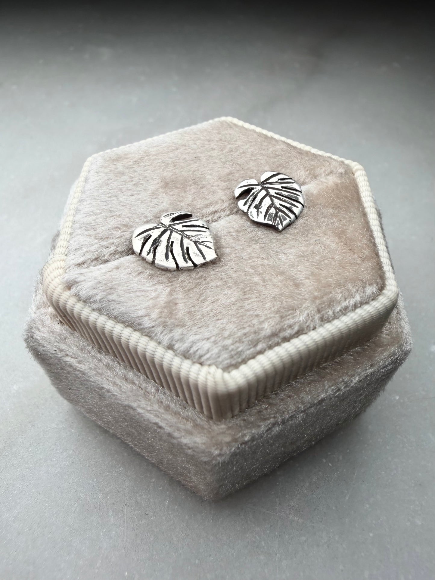 Small Monstera Stud Earrings | Sterling Silver