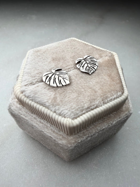 Small Monstera Stud Earrings | Sterling Silver