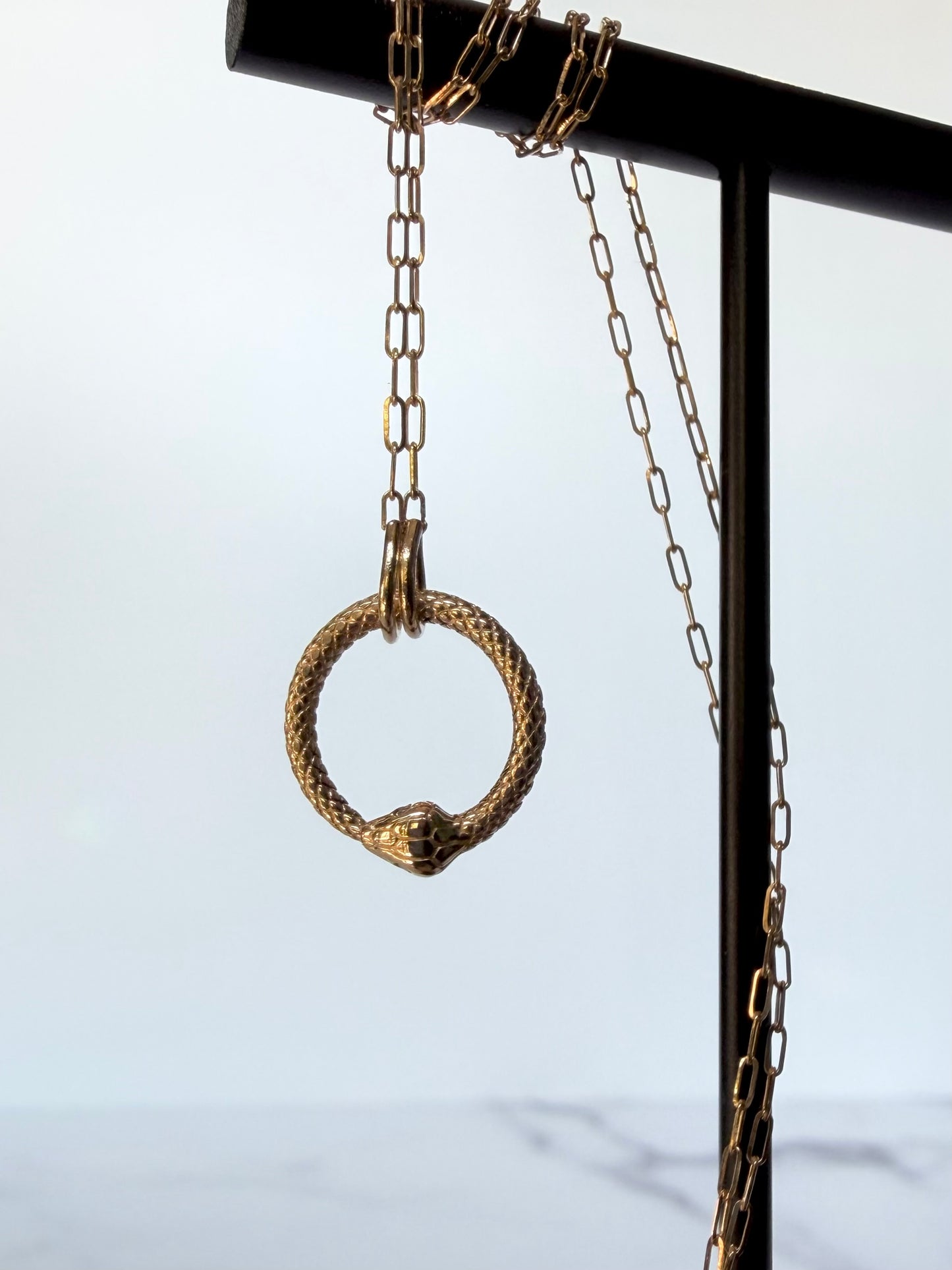 Ouroboros Serpent Necklace | 14k Yellow Gold