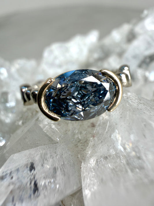 Indigo Blue Diamond Pebble Ring | 14k Yellow Gold & 14k White Gold