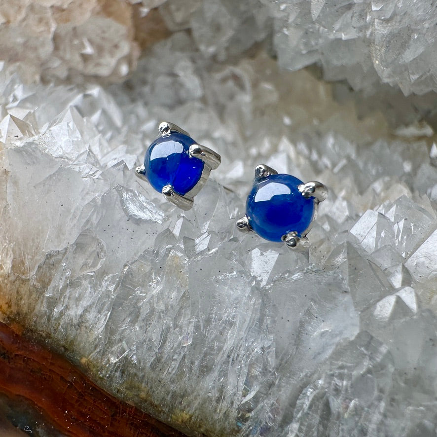 Blue Sapphire Stud Earrings | Sterling Silver