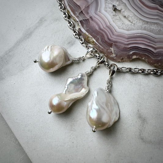 Baroque Pearl Pendant | Sterling Silver