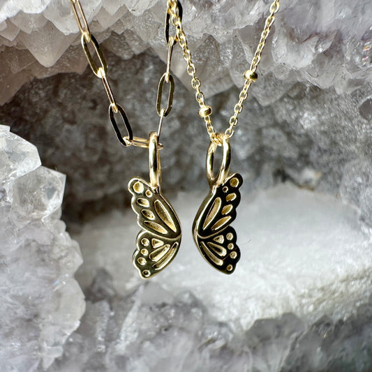 Monarch Butterfly Wing Pendant | 14k Yellow Gold