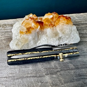 Damascus Steel Pocket Knife with Navy Blue Micarta Handle