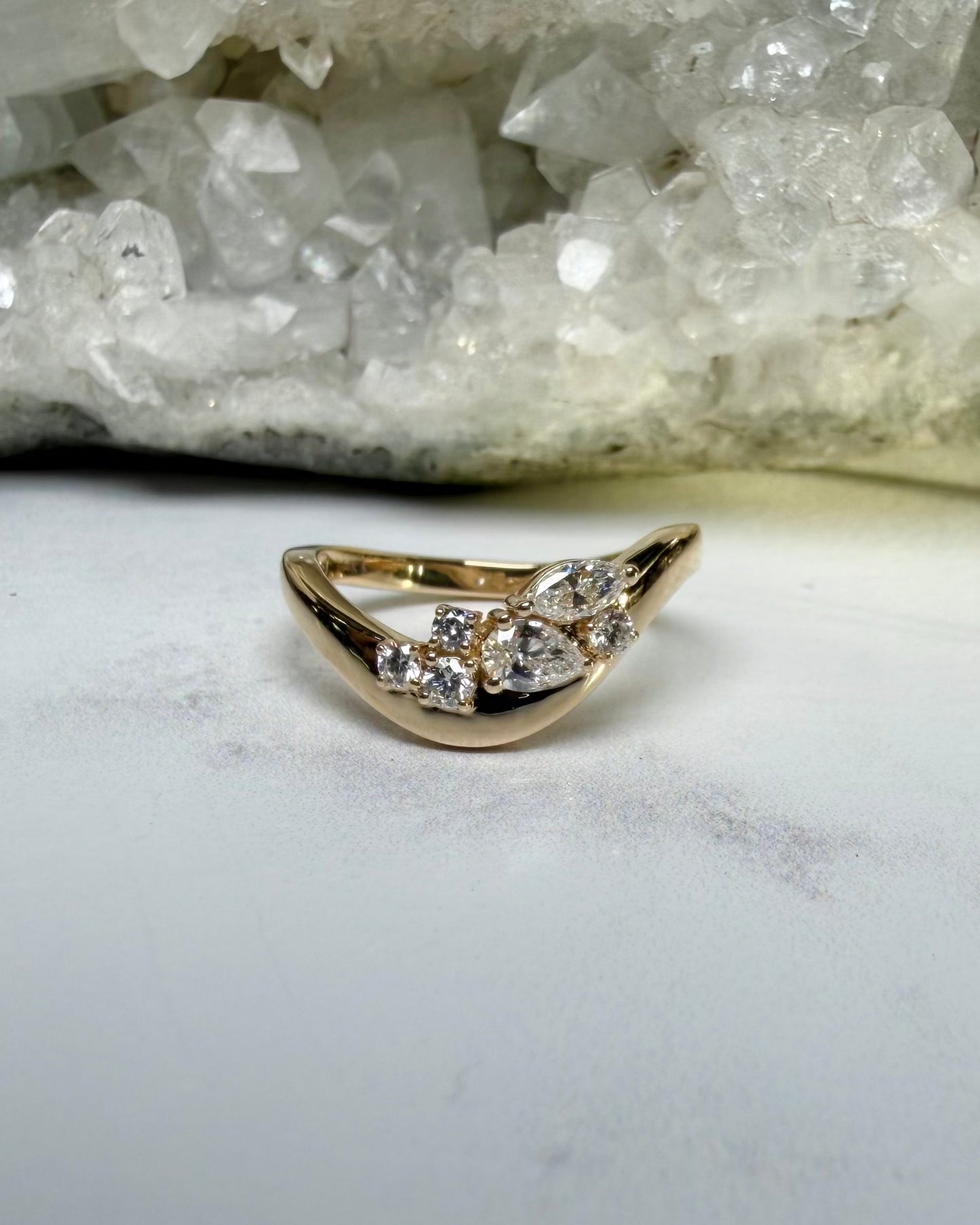 Asymmetrical Diamond Cluster Ring | 14k Yellow Gold