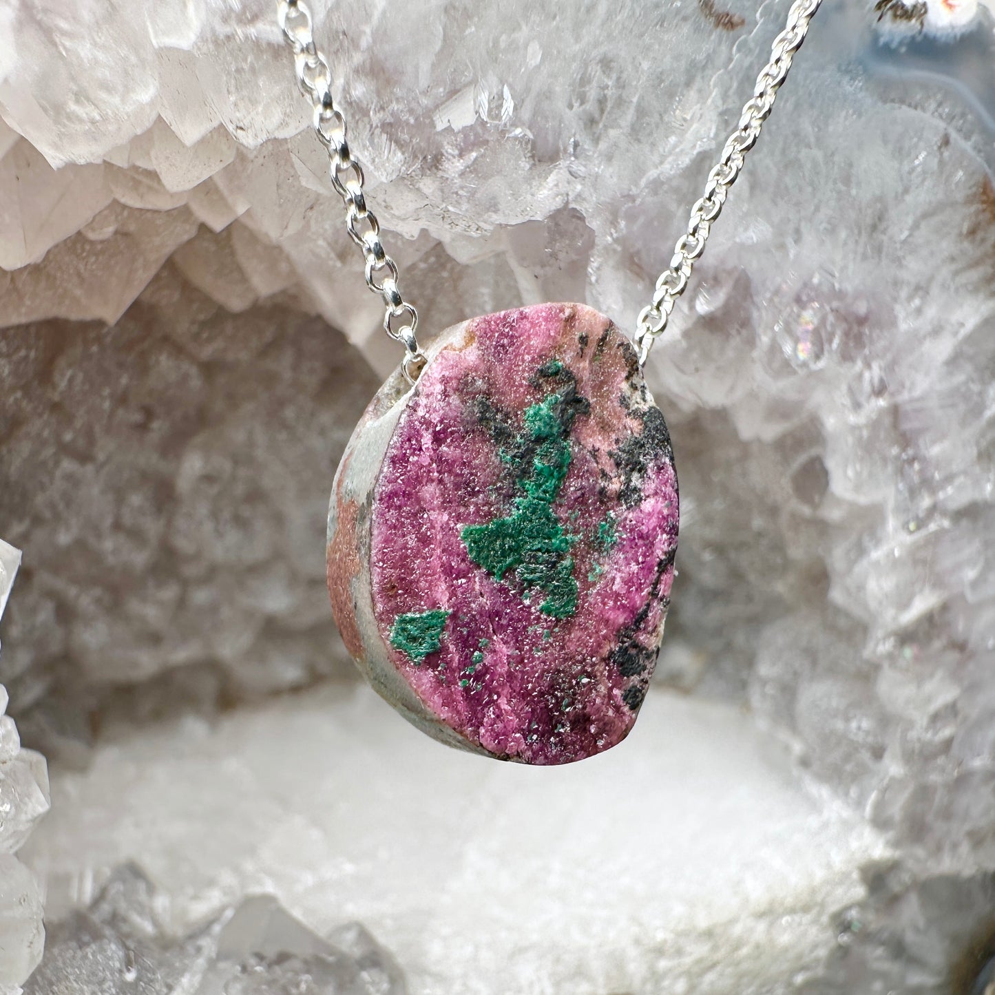 Cobalto Calcite with Malachite Floating Necklace | Sterling Silver