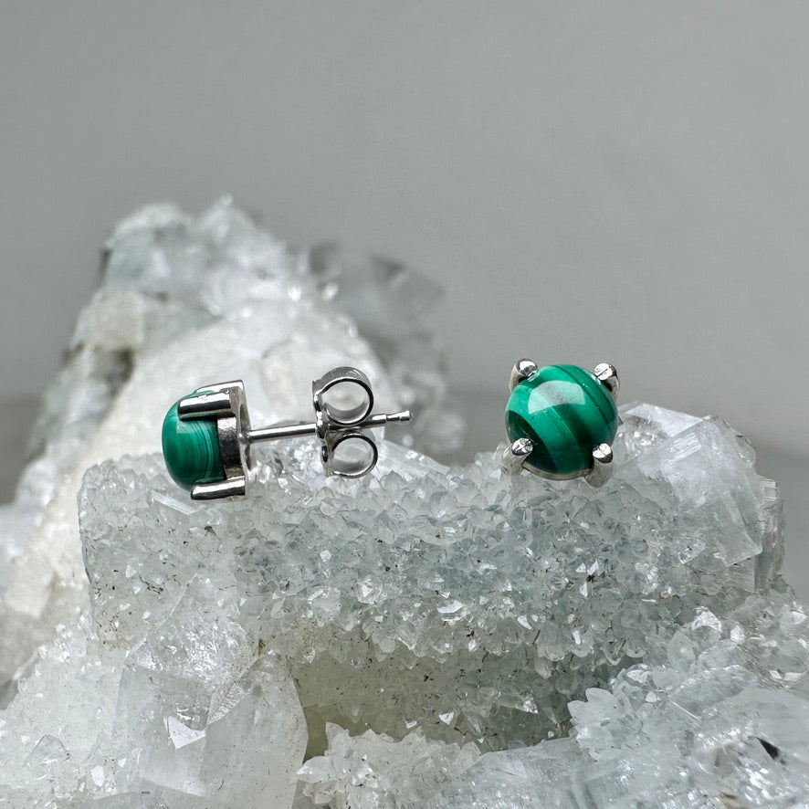 Malachite Stud Earrings | Sterling Silver