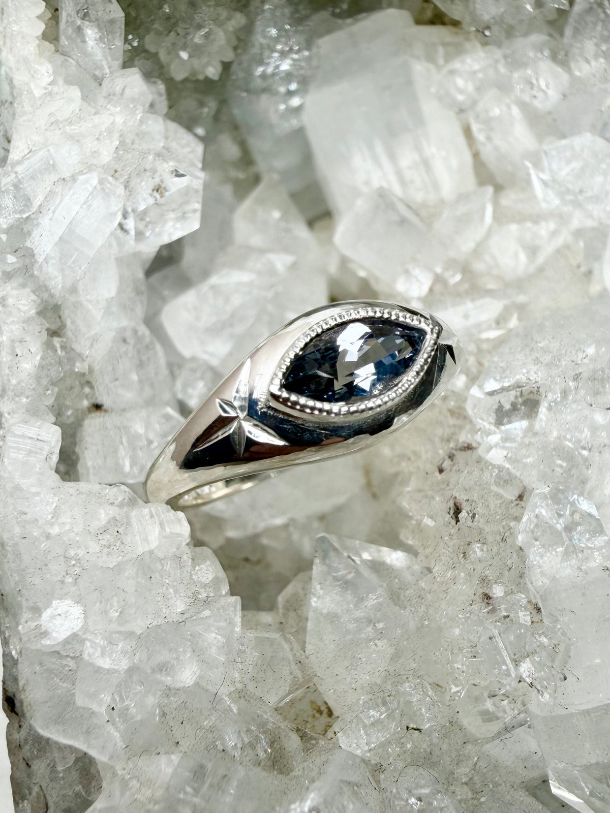 Grey Spinel Marquise Signet Ring | Sterling Silver