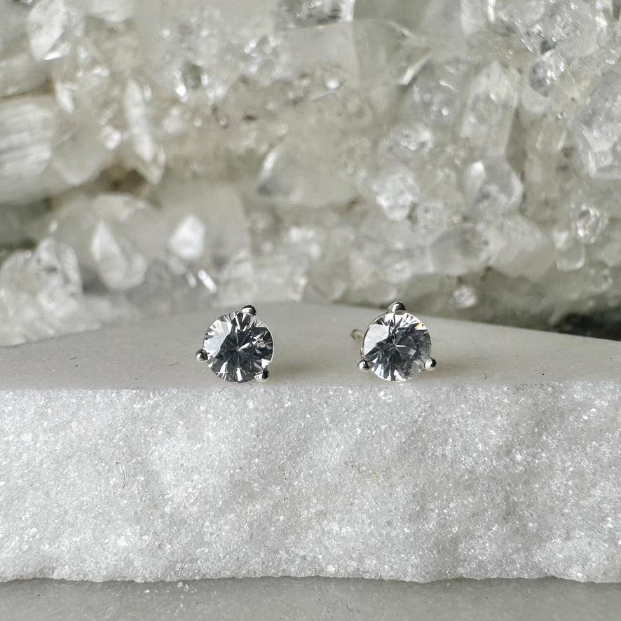White Zircon Stud Earrings | Sterling Silver