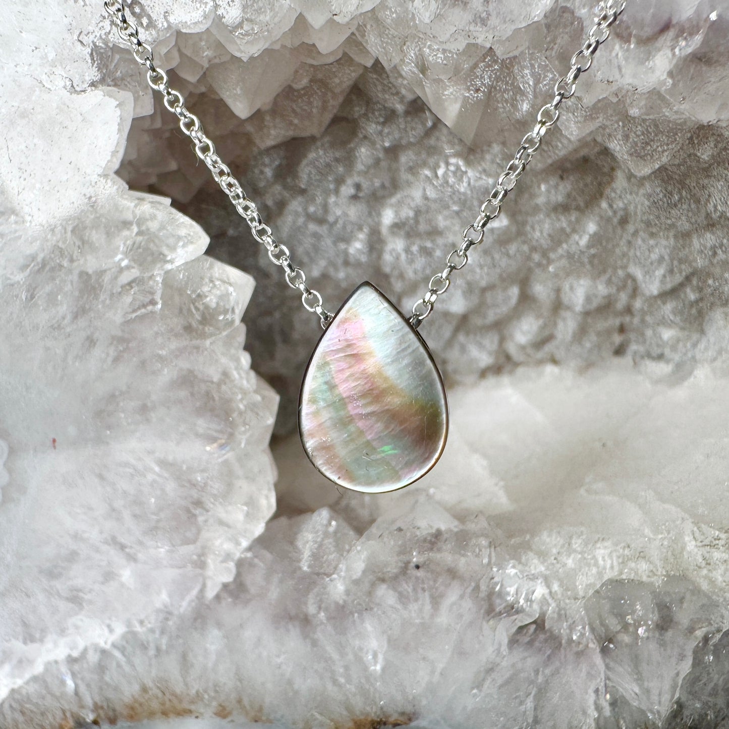Black Mother Of Pearl Floating Necklace | Sterling Silver