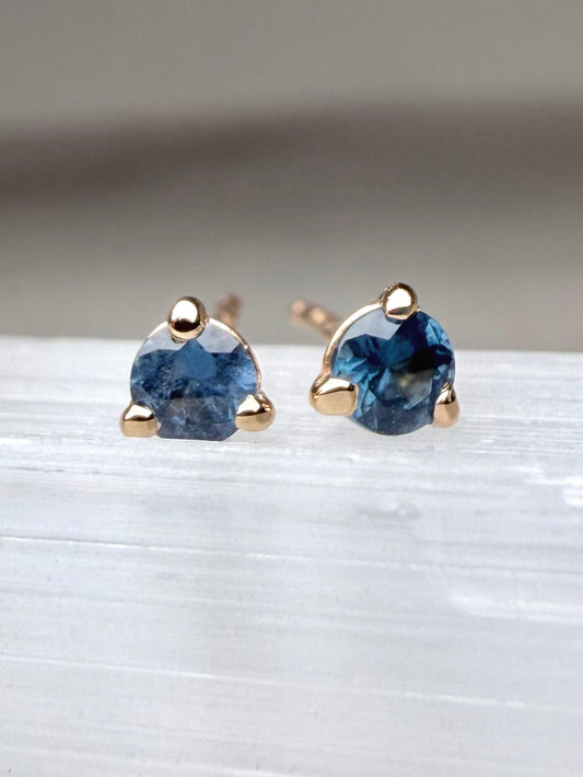 Blue Spinel Stud Earrings | 14k Yellow Gold
