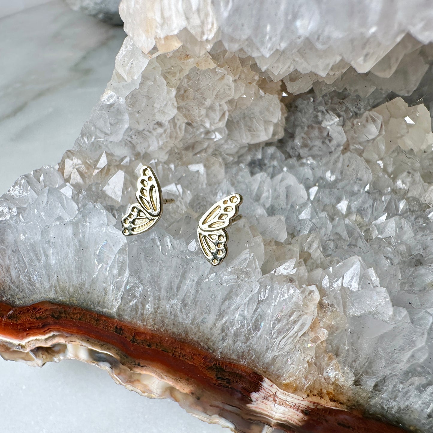 Monarch Wing Stud Earrings | 14k Yellow Gold
