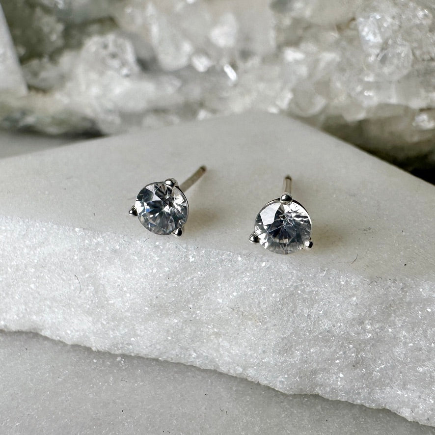 White Zircon Stud Earrings | Sterling Silver
