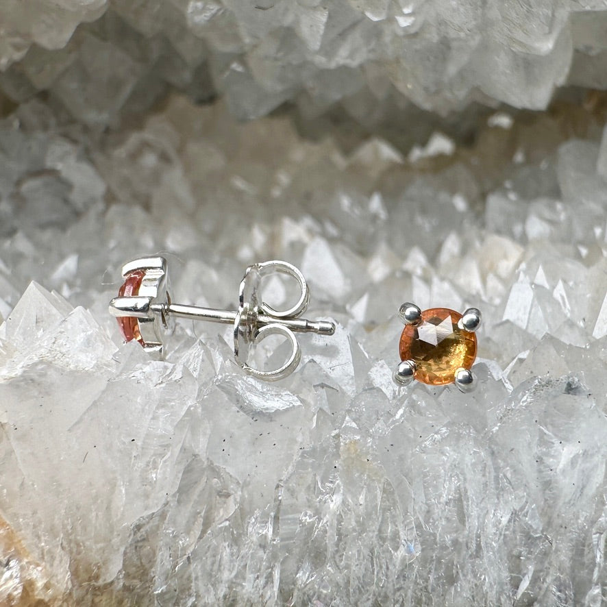 Orange Sapphire Stud Earrings | Sterling Silver