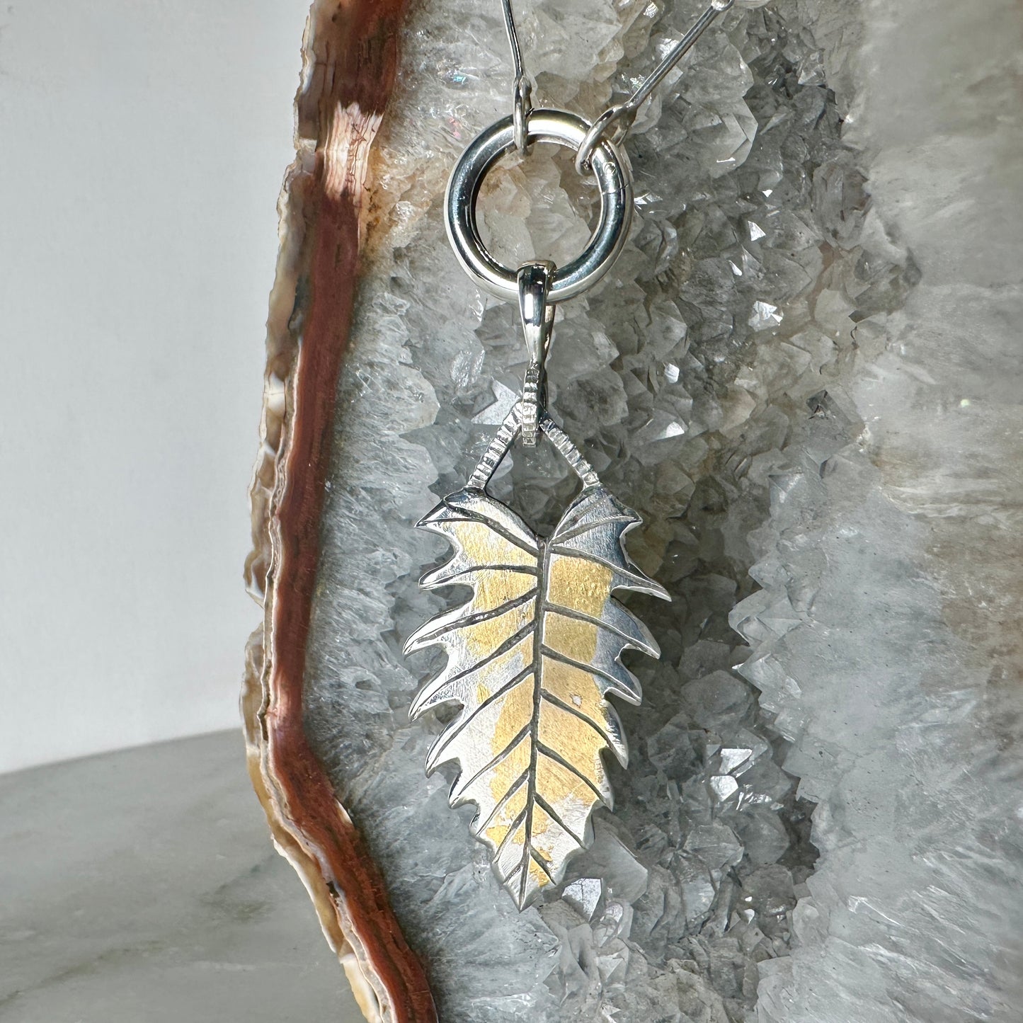 Variegated Philodendron Pendant | Sterling Silver & 24k Gold