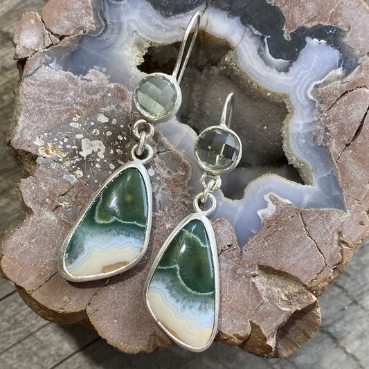 Ocean Jasper and Prasiolite Deco Earrings