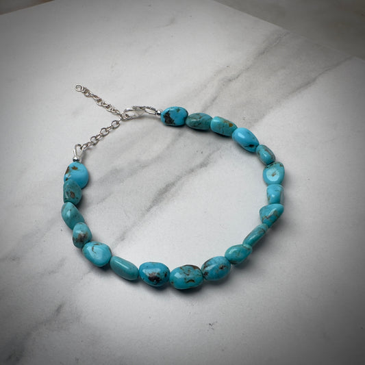 Turquoise Beaded Bracelet | Sterling Silver | Adjustable