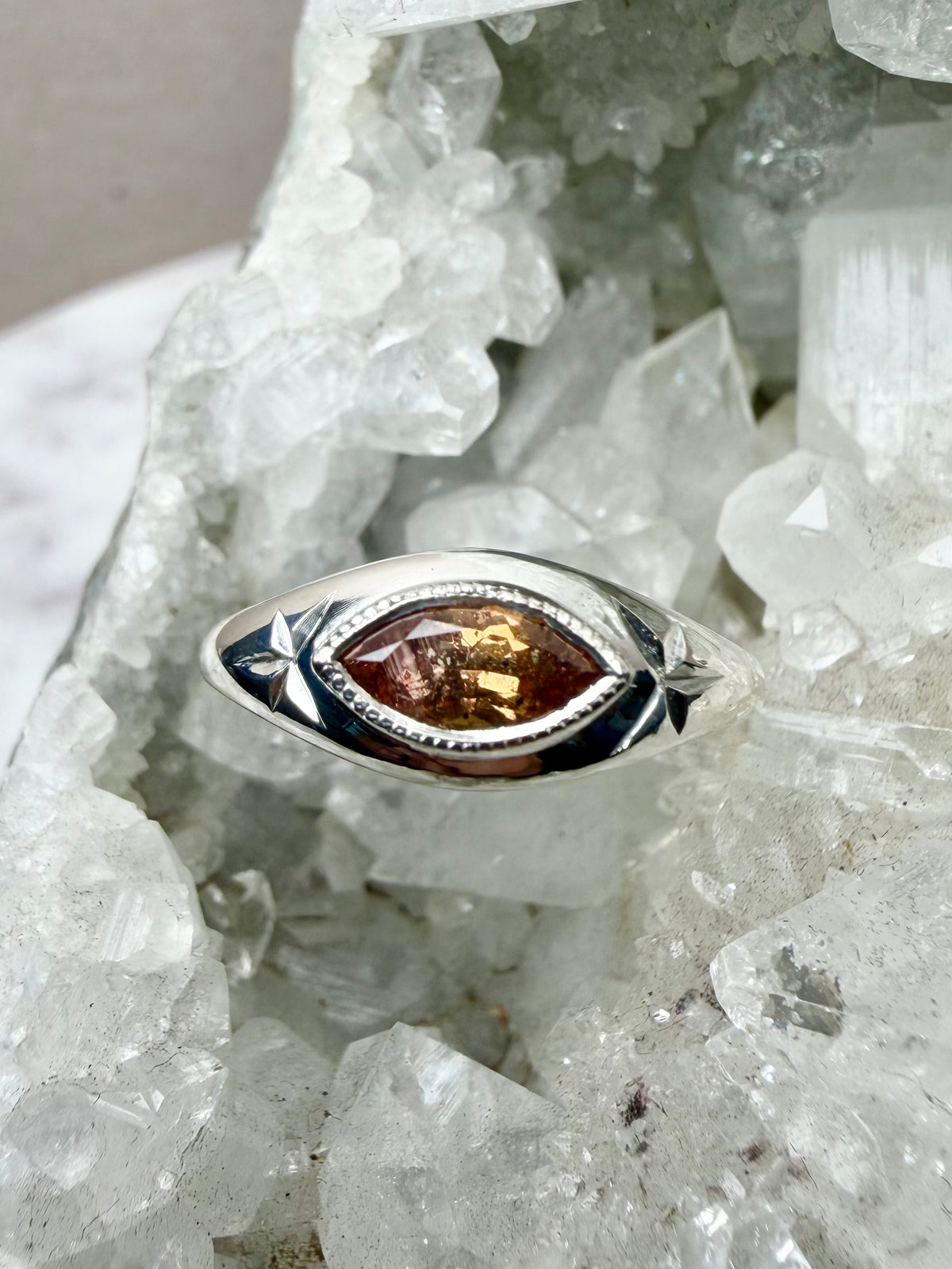 Orange Sapphire Marquise Signet Ring | Sterling Silver