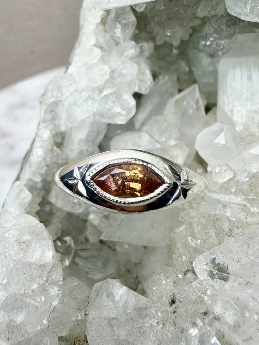 Orange Sapphire Marquise Signet Ring | Sterling Silver