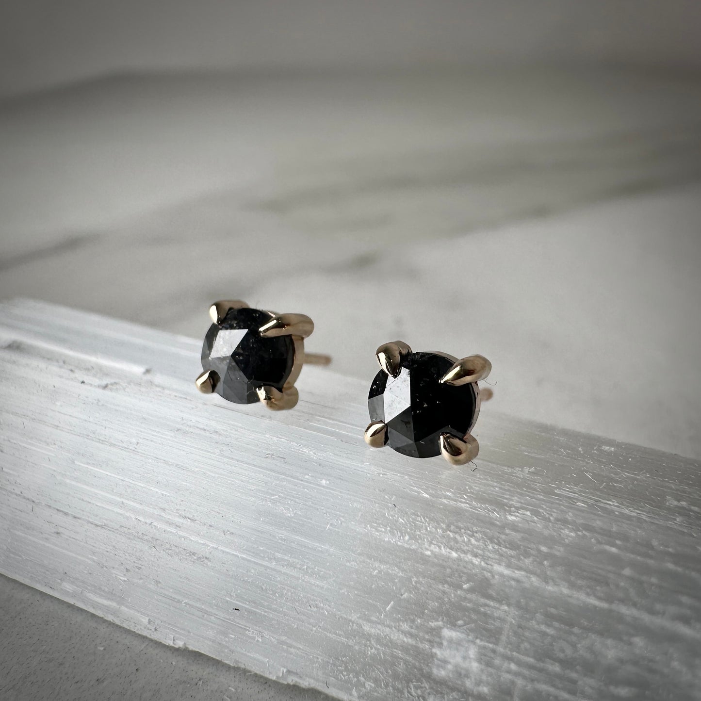 Black Diamond Stud Earrings | 14k Yellow Gold