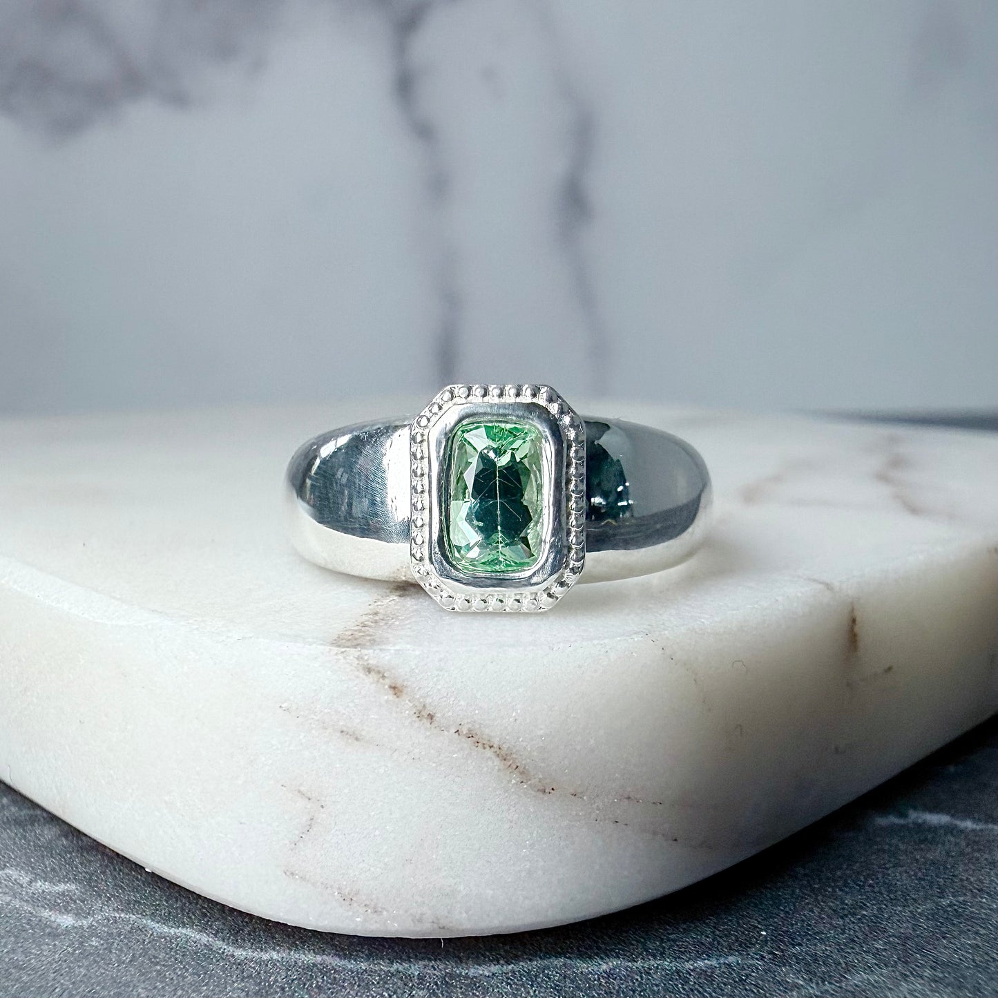 Cushion Mint Garnet Bombe Ring | Sterling Silver