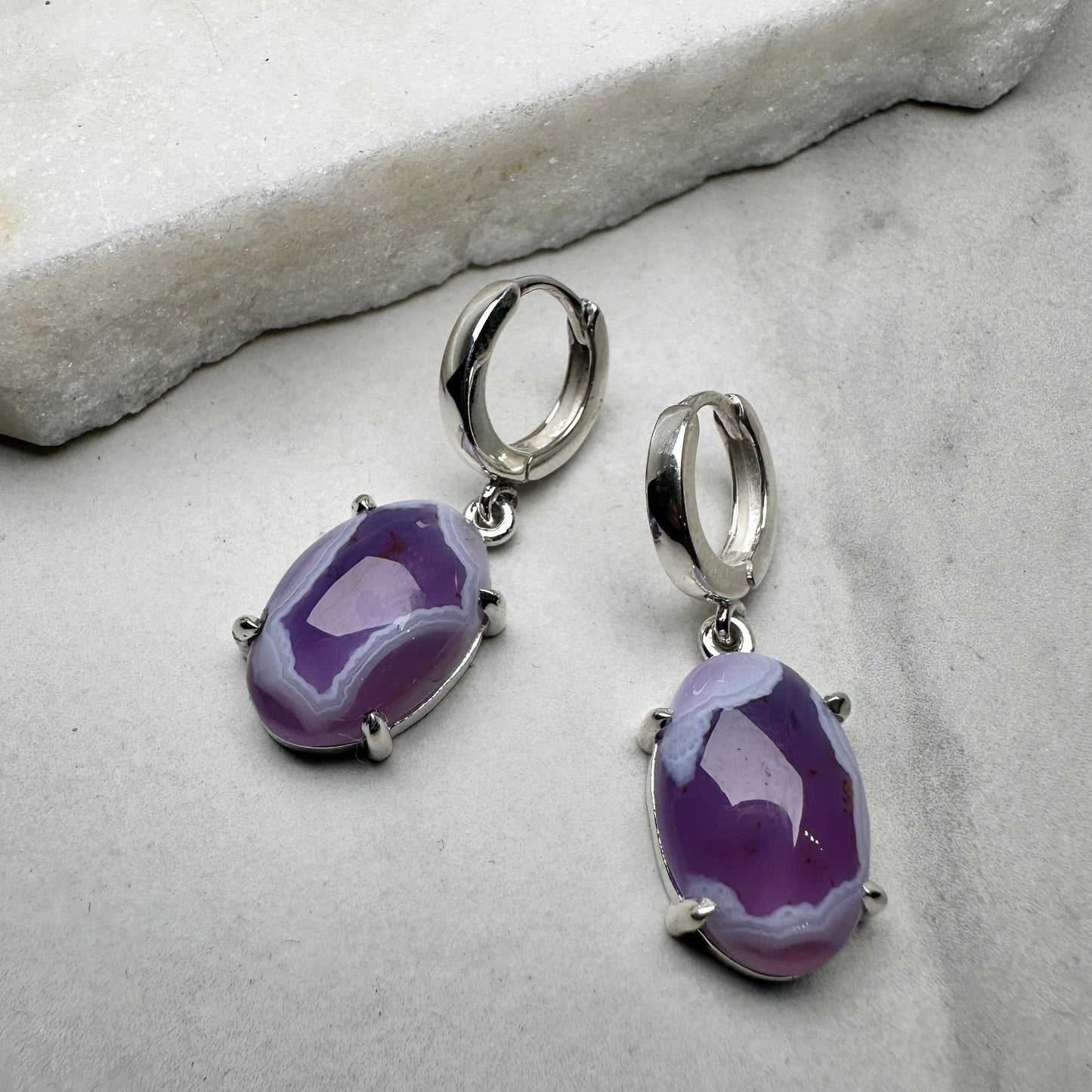 Purple Banded Chalcedony Dangle Earrings | Sterling Silver