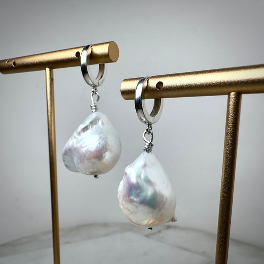 Baroque Pearl Huggie Earrings | Sterling Silver