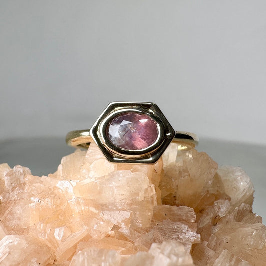 Pink Sapphire Geometric Ring | 14k Yellow Gold