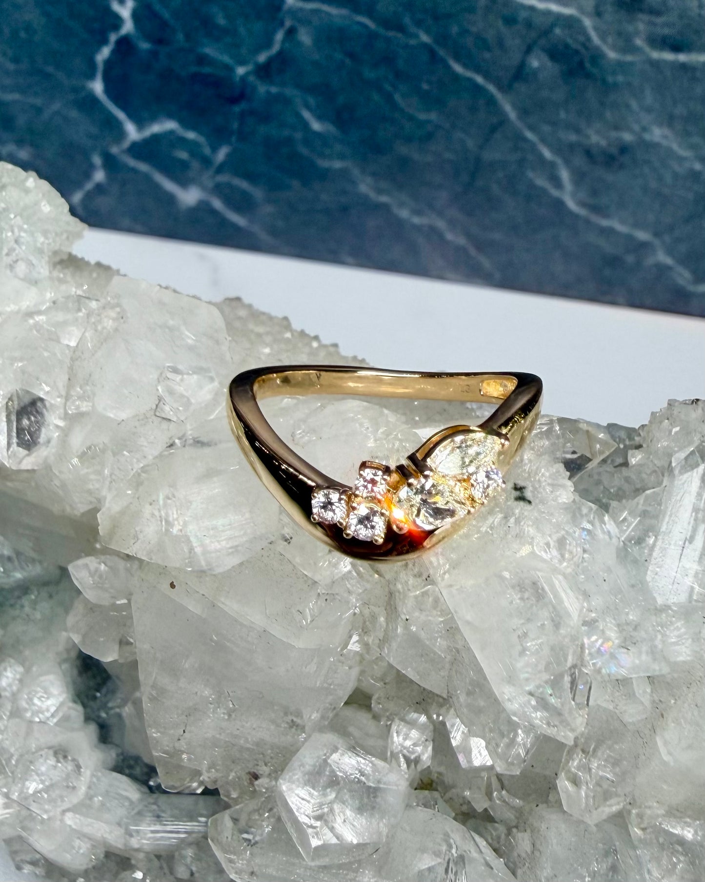 Asymmetrical Diamond Cluster Ring | 14k Yellow Gold