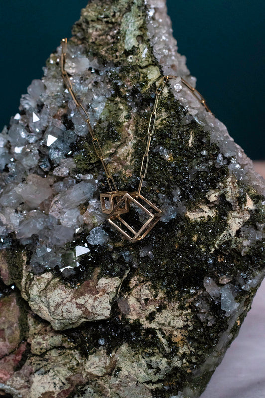 14k Gold Cube Pendant | Small