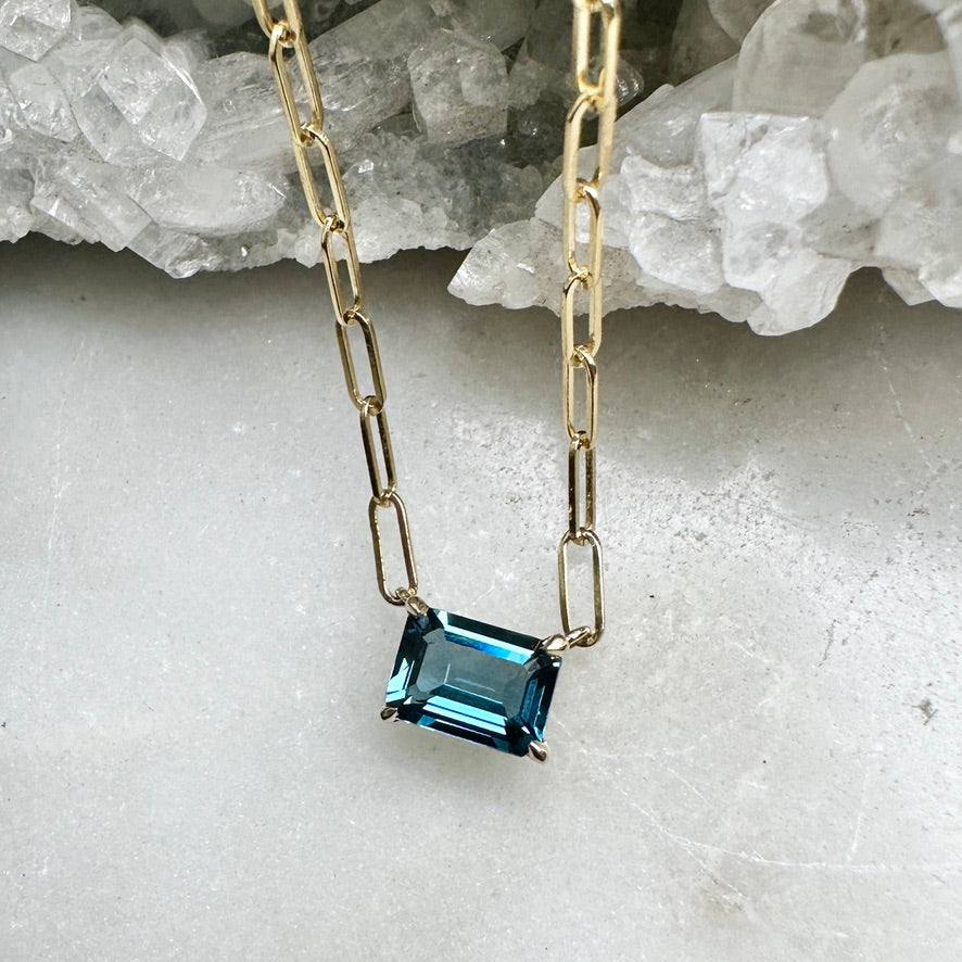 London Blue Topaz Solitaire Necklace | 14k Yellow Gold
