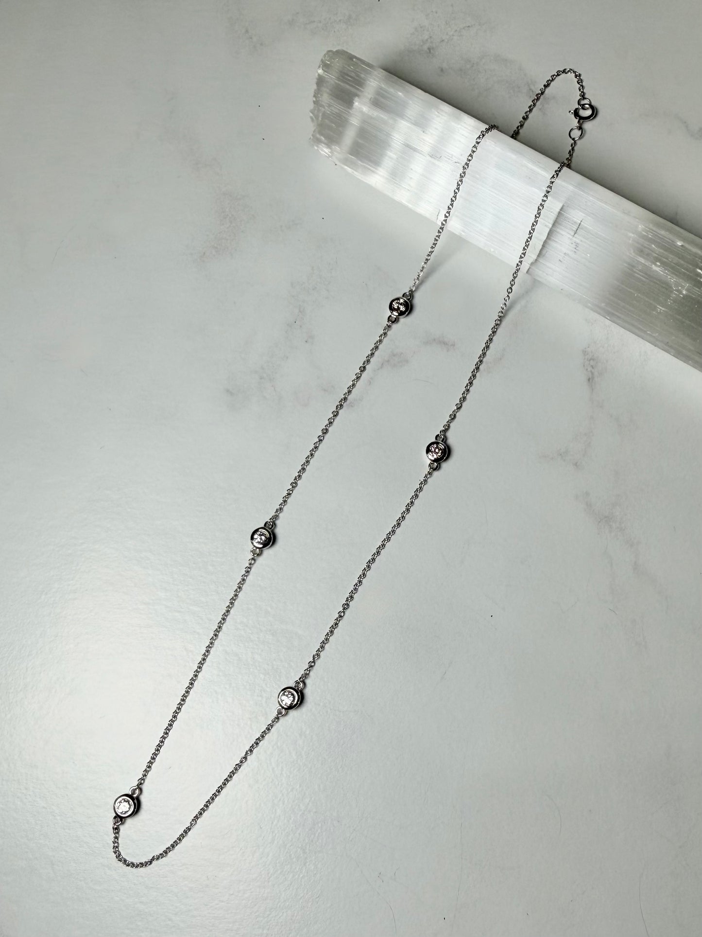 Diamond Station Necklace | 14k White Gold