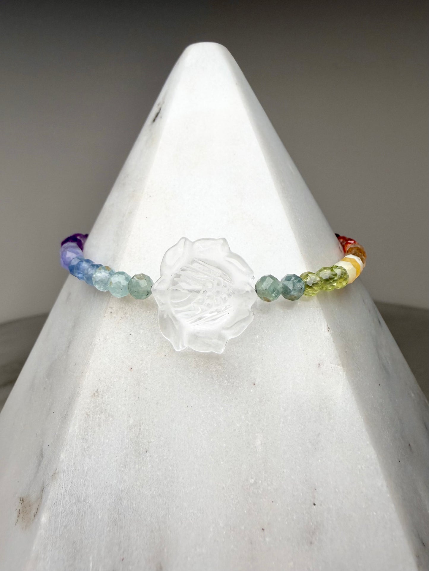 Rainbow Gemstone Lotus Bracelet | Sterling Silver