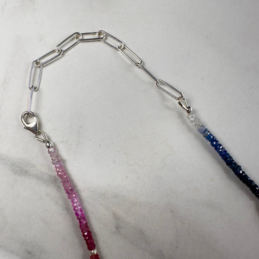 Rainbow Sapphire Necklace with Paperclip Chain