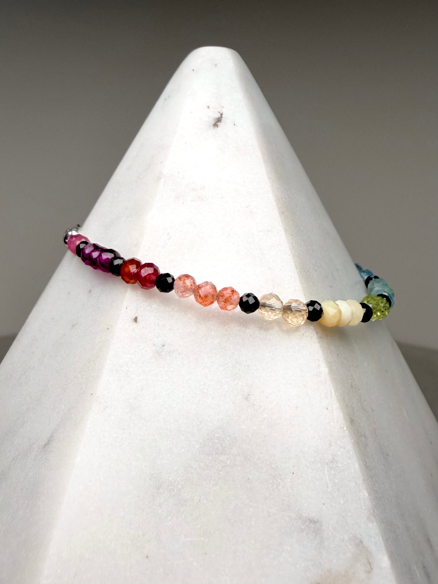 Black Spinel & Rainbow Gemstone Bracelet | Sterling Silver