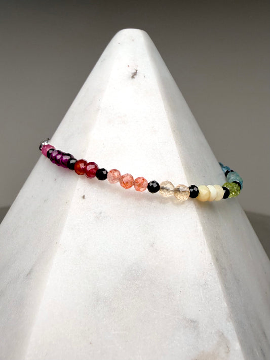Black Spinel & Rainbow Gemstone Bracelet | Sterling Silver