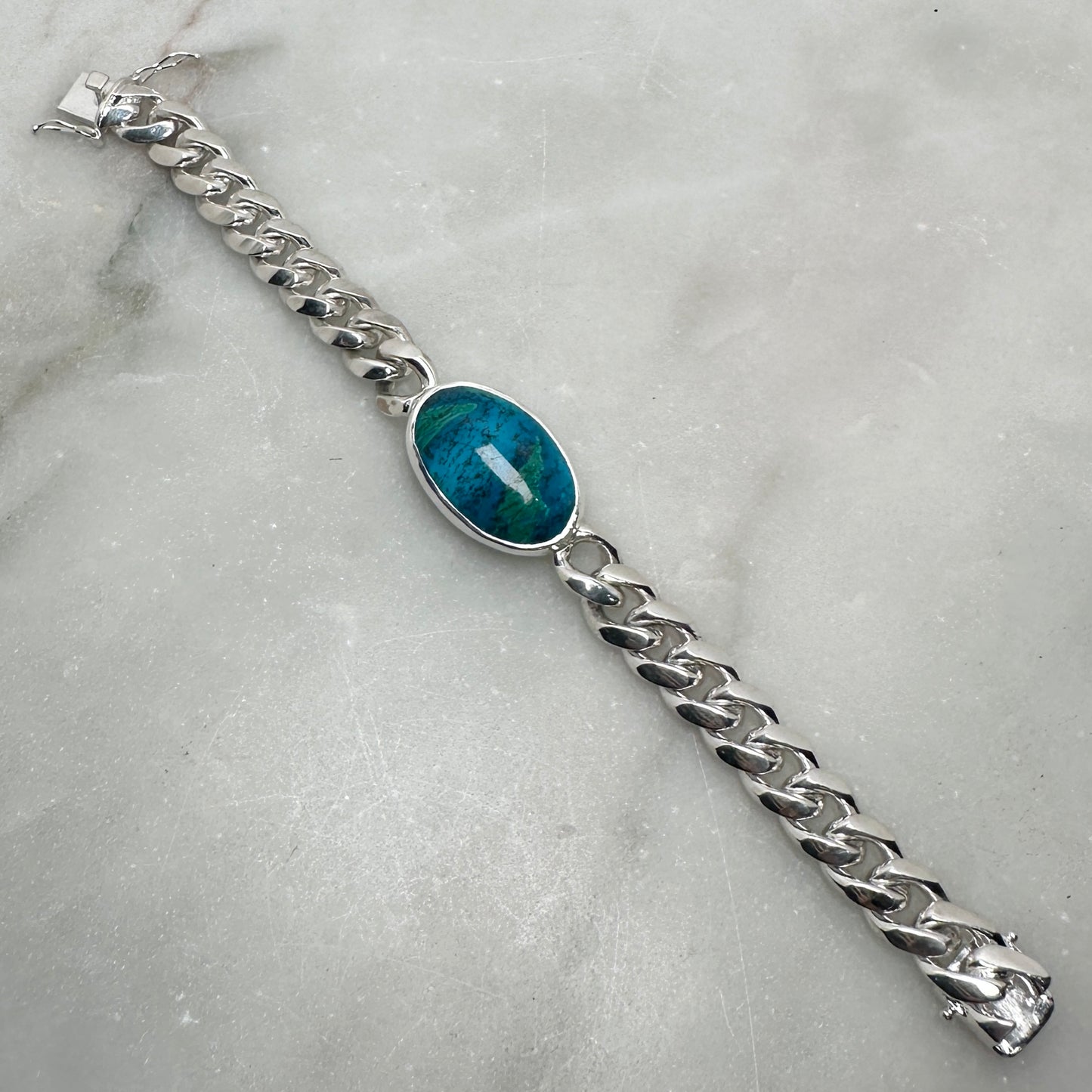 Chrysocolla Curb Bracelet | Sterling Silver