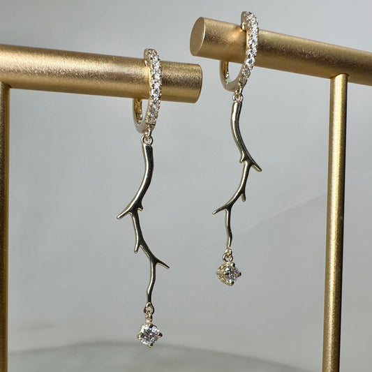 Diamond Branch Earrings | 14k Yellow Gold
