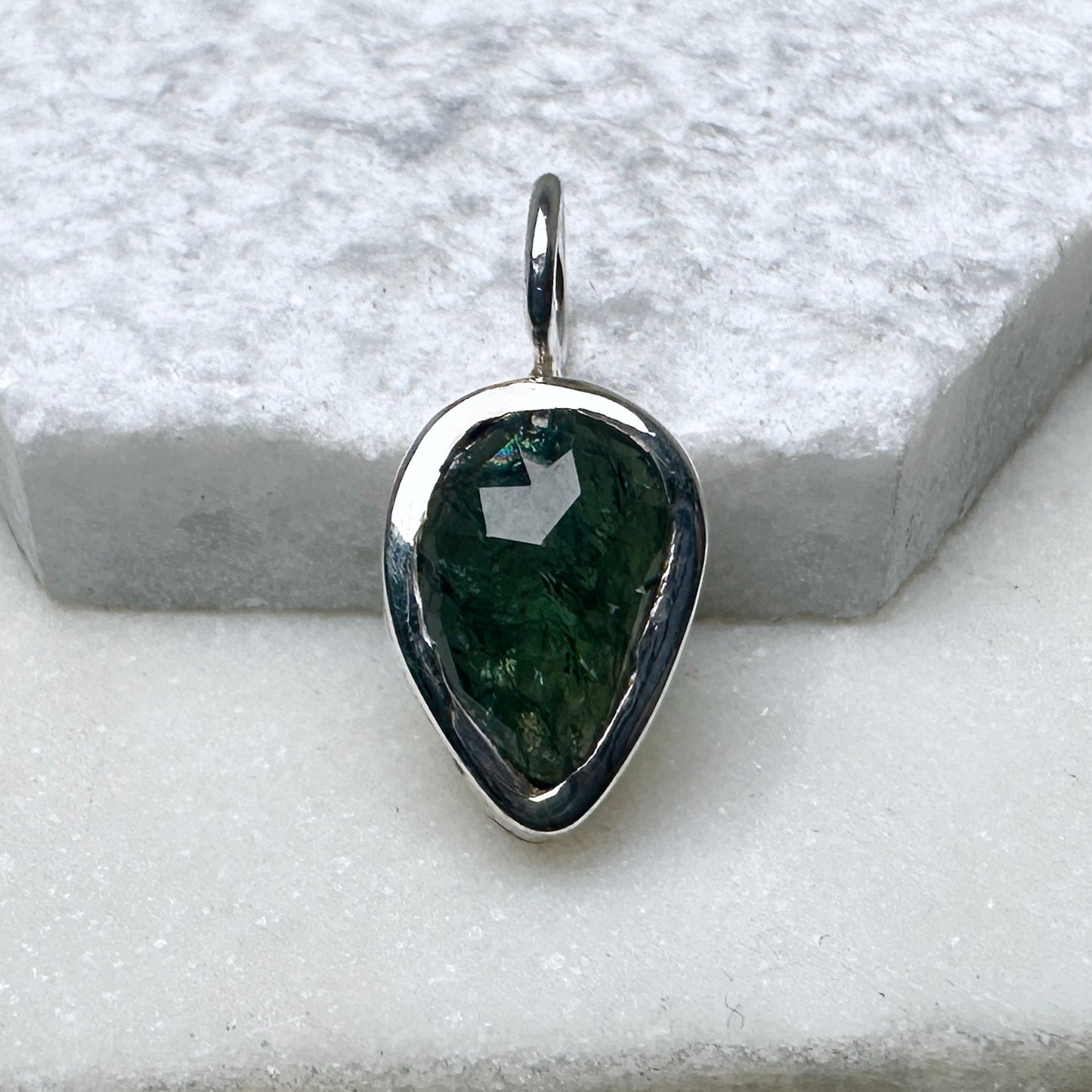 Sapphire Rose Cut Charm Pendant | Sterling Silver