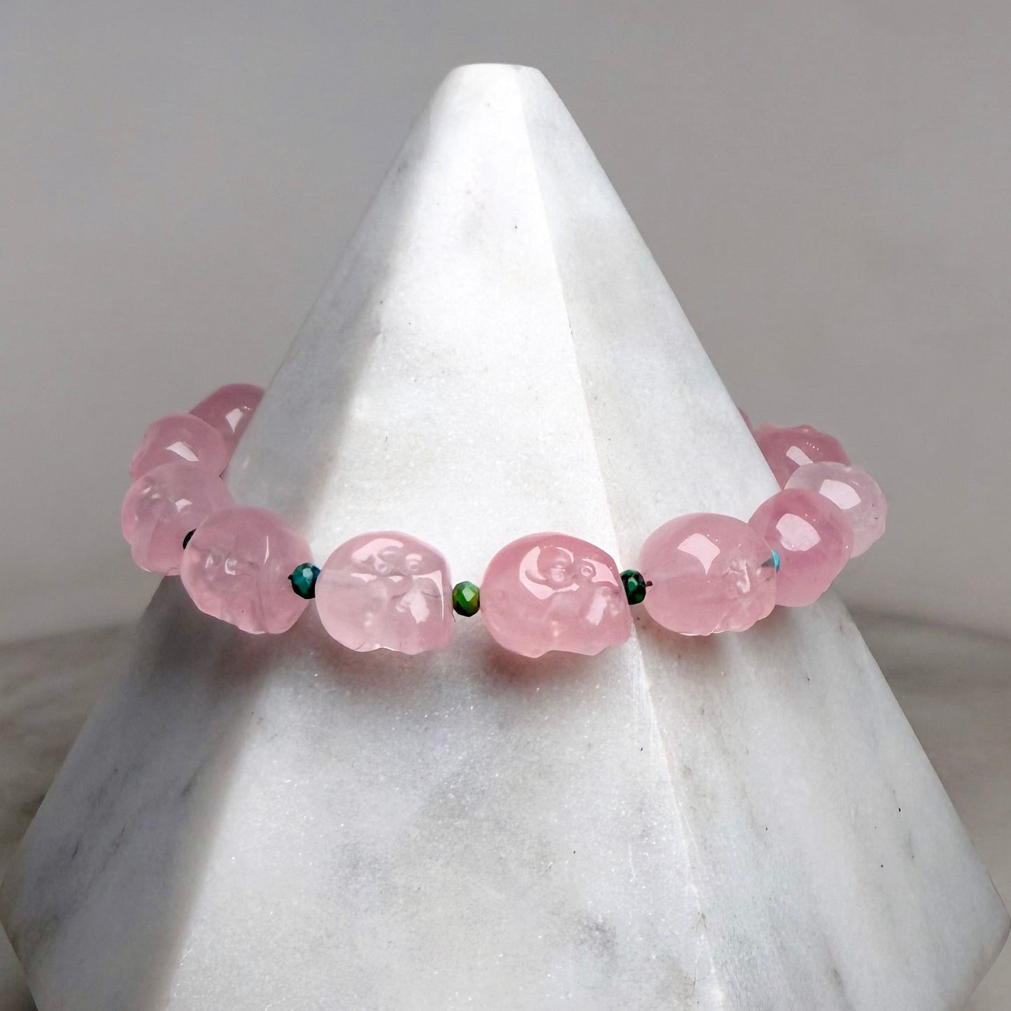 Rose Quartz Skull Gemstone Bracelet | Sterling Silver