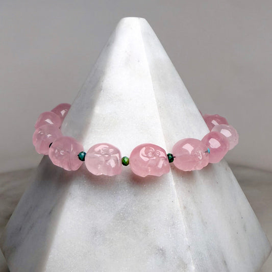 Rose Quartz Skull Gemstone Bracelet | Sterling Silver
